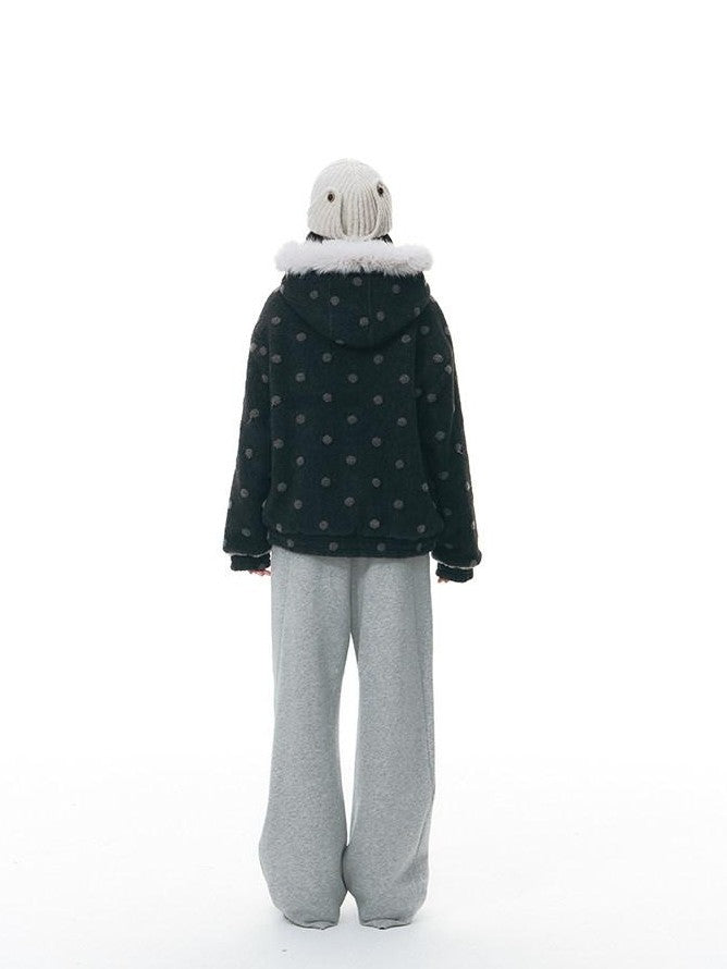 NAPSNAPS Black Polka Dot Reversible Patchwork Hooded Women&
