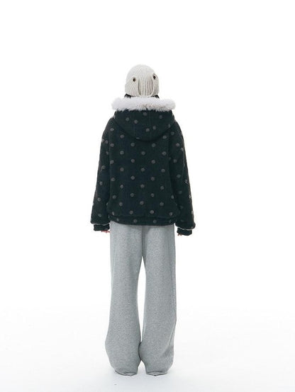 NAPSNAPS Black Polka Dot Reversible Patchwork Hooded Women&