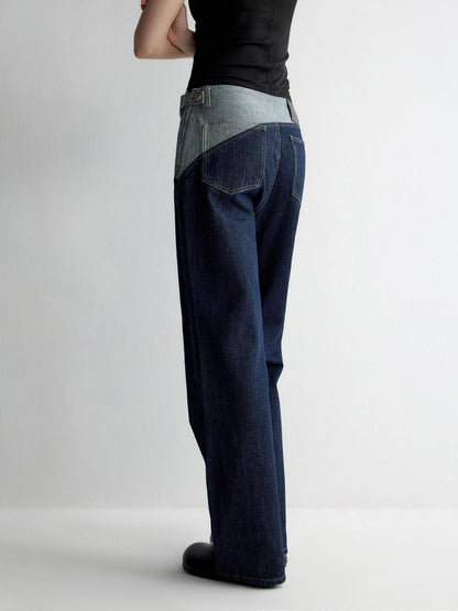 RUN TO THE FUTURE Durable Washed Denim Low Rise Loose Fit Casual Zip Fly Wide-Leg Jeans
