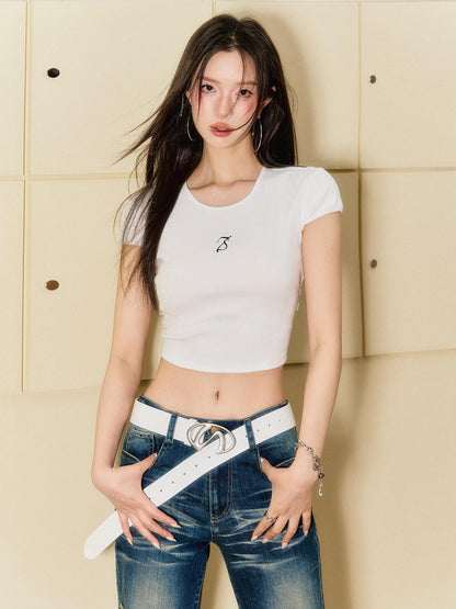7Shiftin Essential Slim Fit Workwear Round Neck Short Sleeve Solid Tee Basic Crop Tops