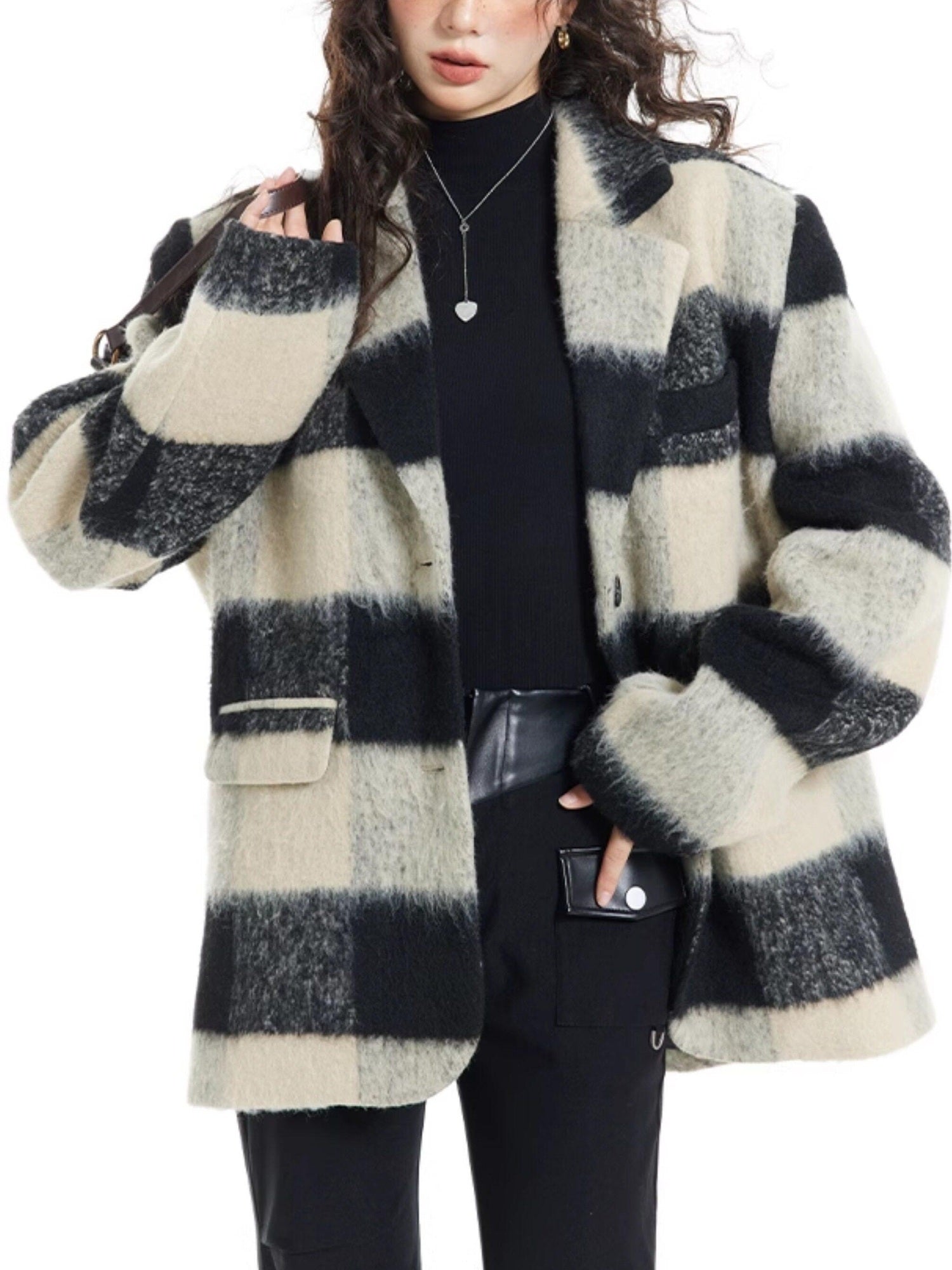 7Shiftin Padded Plaid Stand Collar Korean Commuter Straight Fit Short Coat
