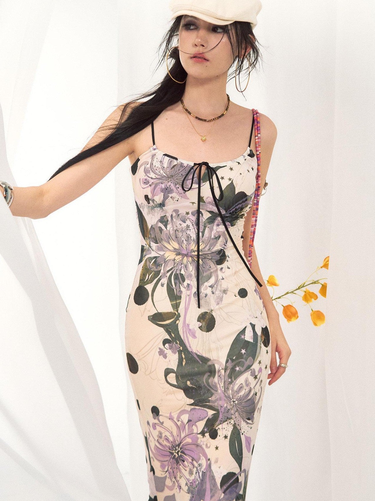 OfAkiva Fishtail Printed Cinched Waist Spaghetti Strap Women&