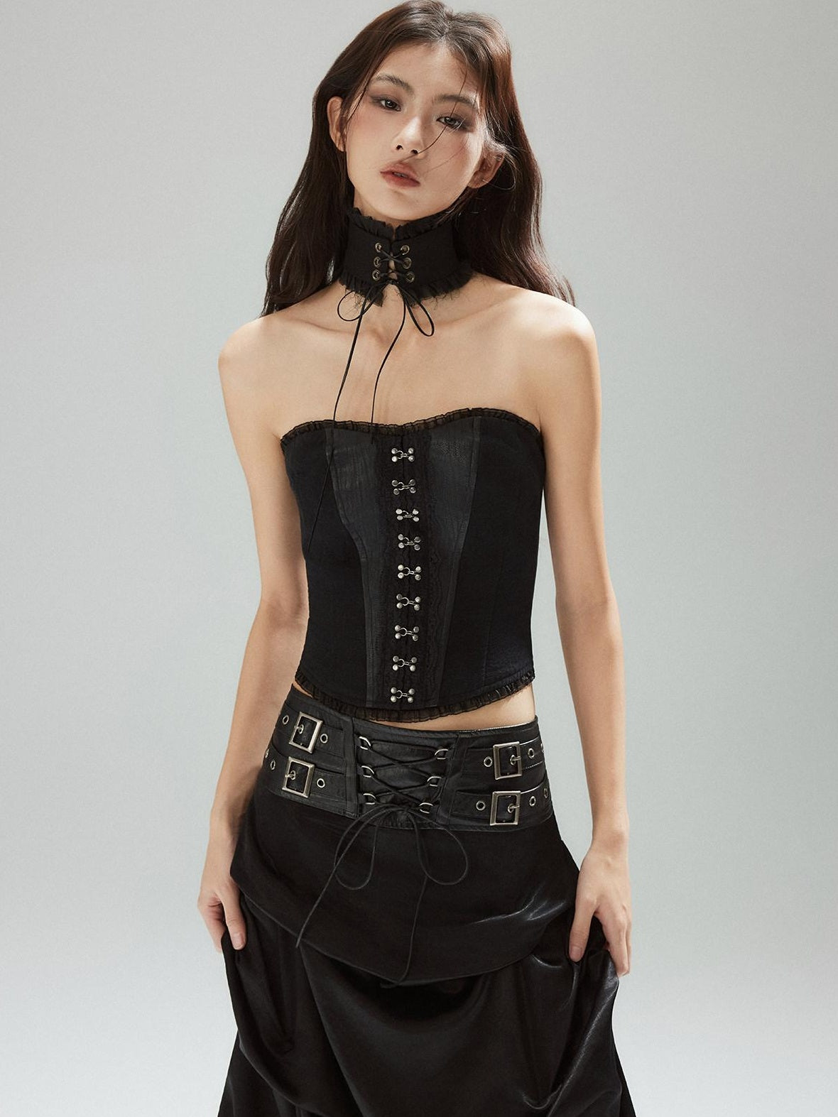 Low pixel Zipper Slim Fit Cotton Streetwear Black Short No Padding Tube Tops