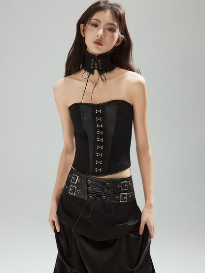 Low pixel Zipper Slim Fit Cotton Streetwear Black Short No Padding Tube Tops