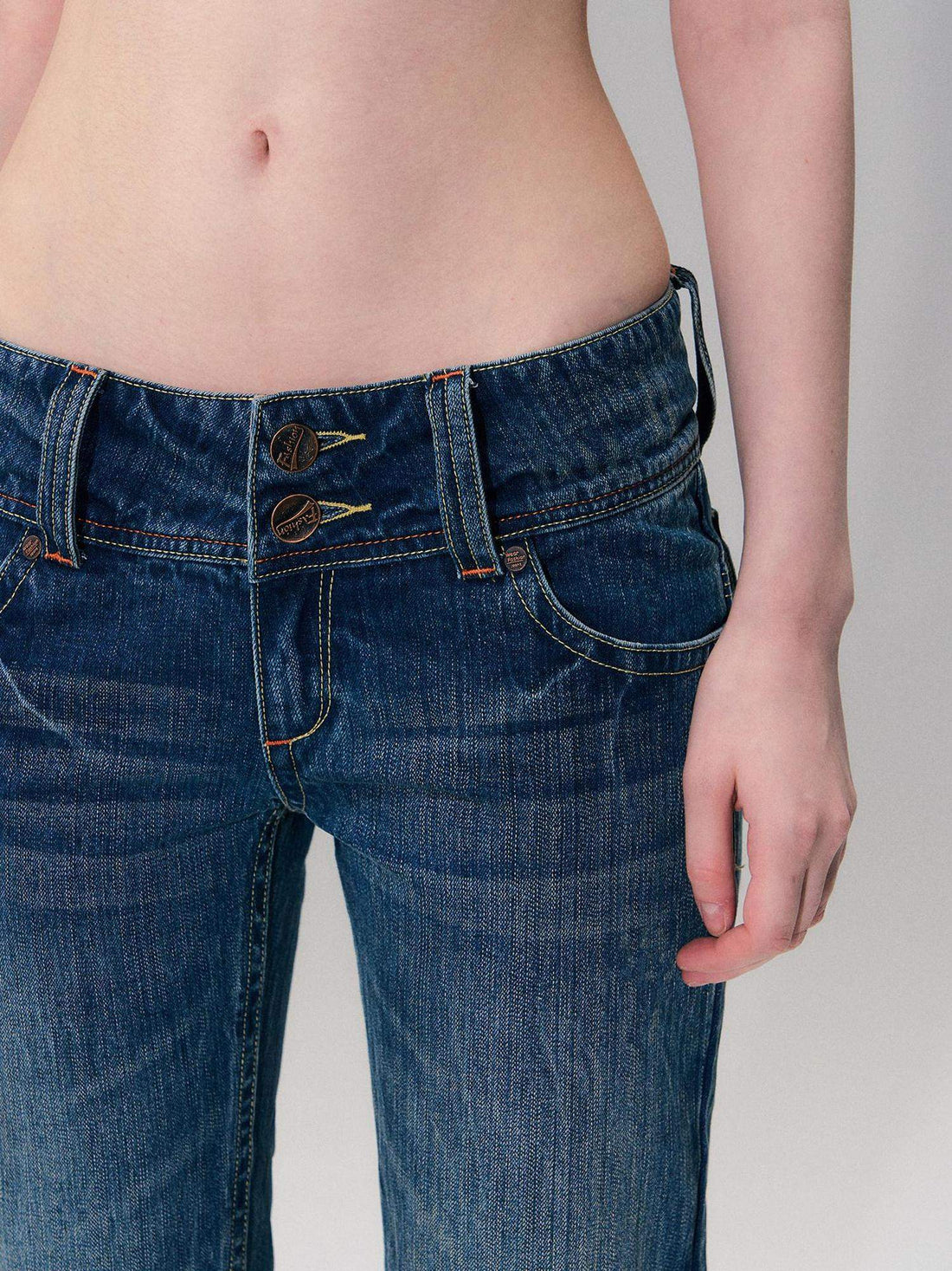 The NeverMore Slight Stretch Low Rise Slim Cotton Casual Women Deep Blue Straight Leg Jeans