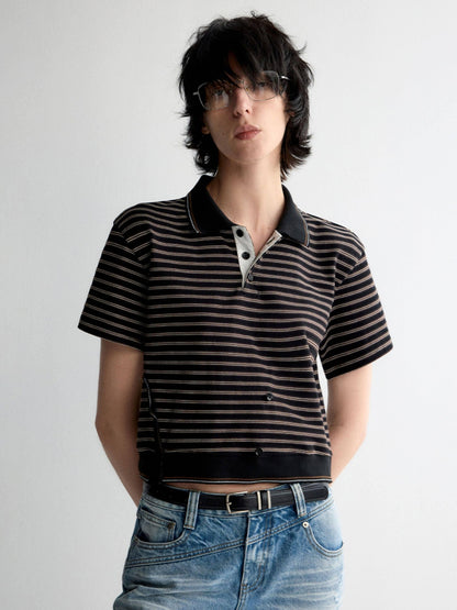 RUN TO THE FUTURE Breathable Cotton Slim Fit Asymmetric Henley Striped Low Waist Women Crop Tops