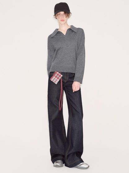 RUN TO THE FUTURE Comfort Cotton Blend Low Rise Long Length Dark Raw Denim Classic Straight Jeans
