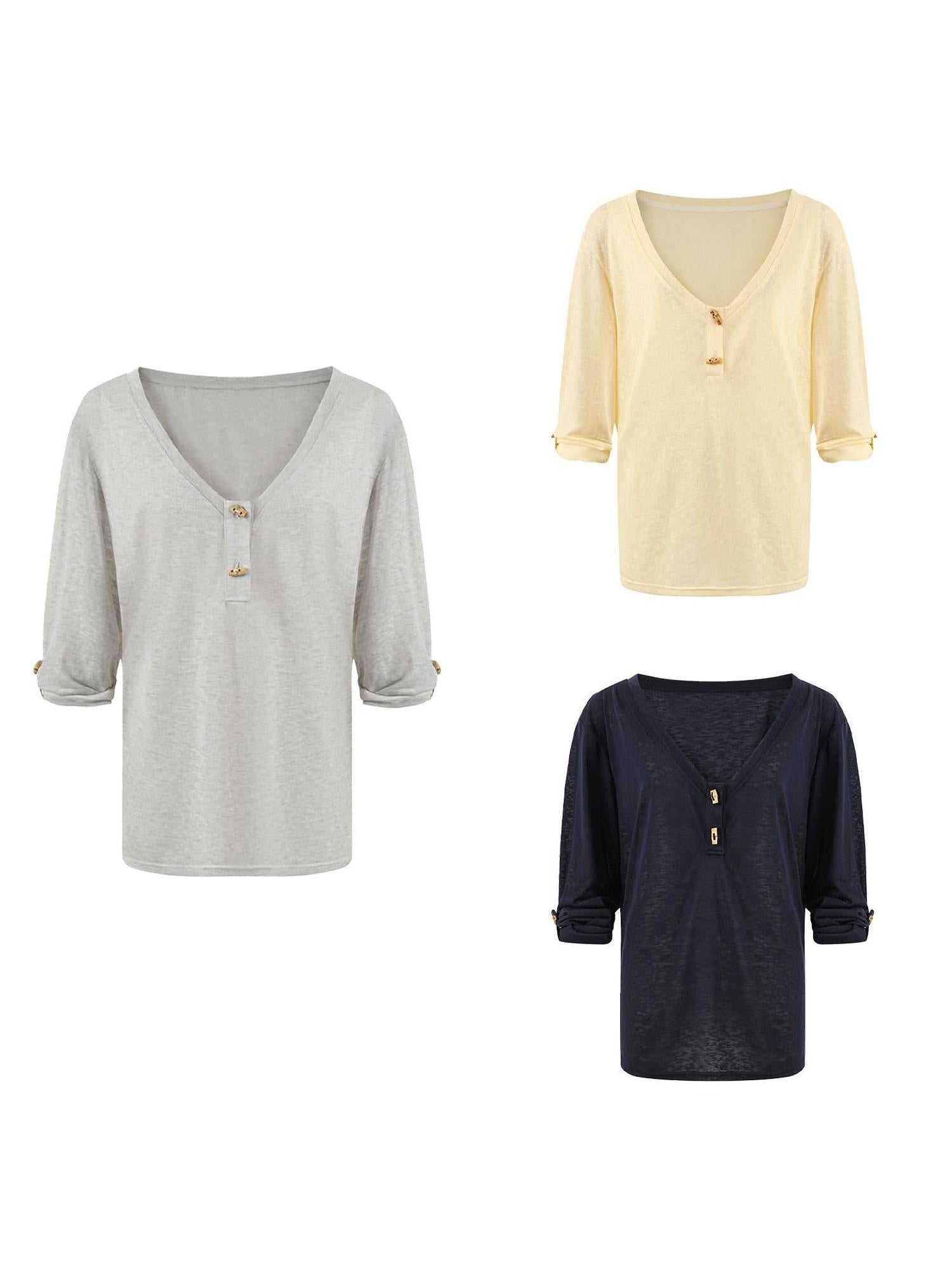 7Shiftin Layered Two Piece Casual Round Neck For Women Cami Coverup Long Sleeve T-Shirts