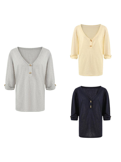7Shiftin Layered Two Piece Casual Round Neck For Women Cami Coverup Long Sleeve T-Shirts