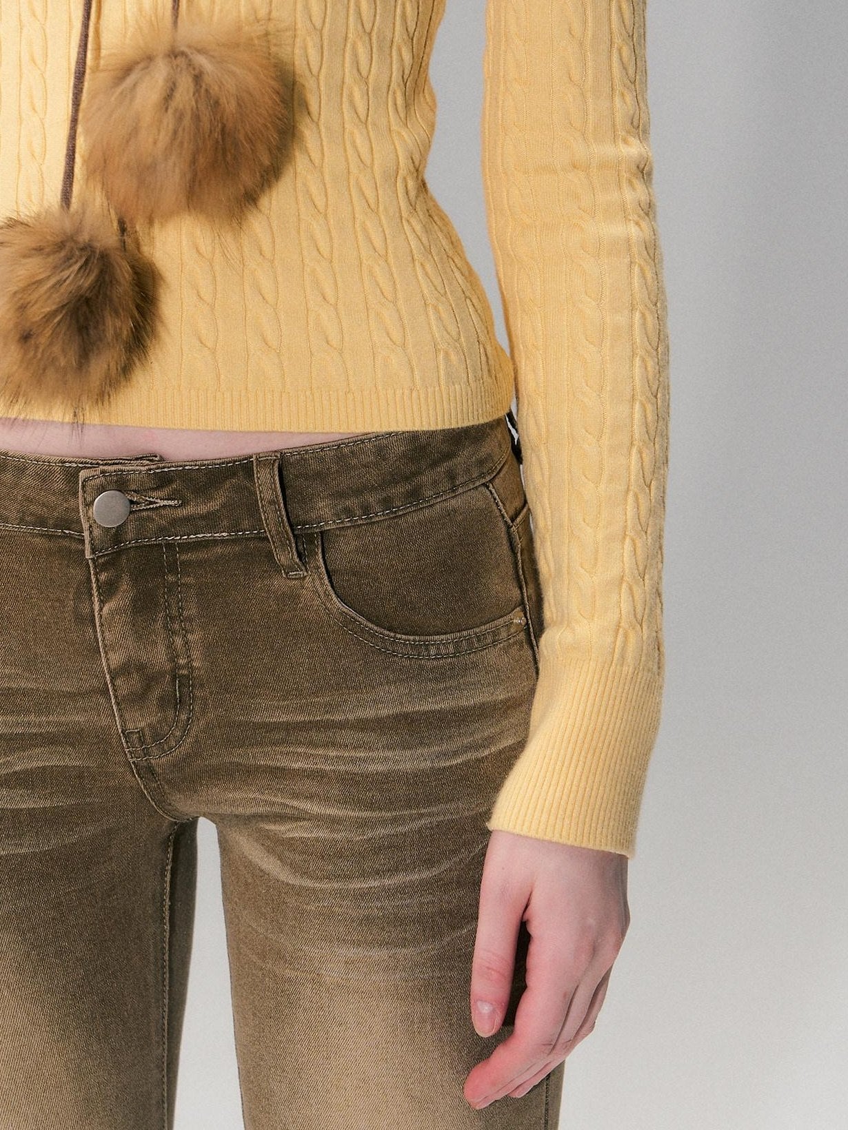 The NeverMore Viscose Blend Slim Fit Faux Layered Cropped Knit Pullover Girls Yellow Sweaters