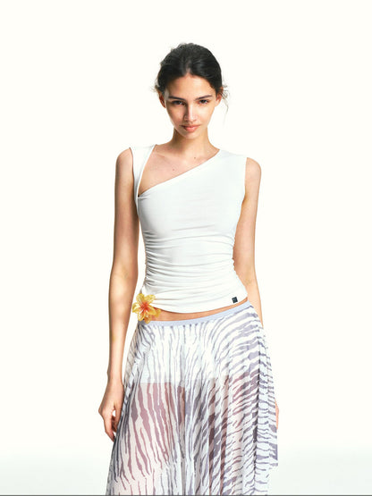 kvkv White Asymmetric Square Neck Ruched Slim Women&