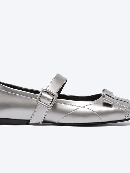 RUN TO THE FUTURE Sheepskin Insole Vintage Square Toe One Strap Low Heel Rubber Sole Women Flats
