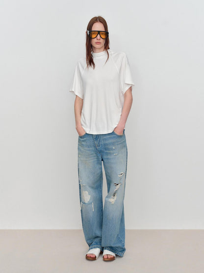 RUN TO THE FUTURE Soft Modal Casual Loose Solid Mid Length Women Short Sleeve T-Shirts