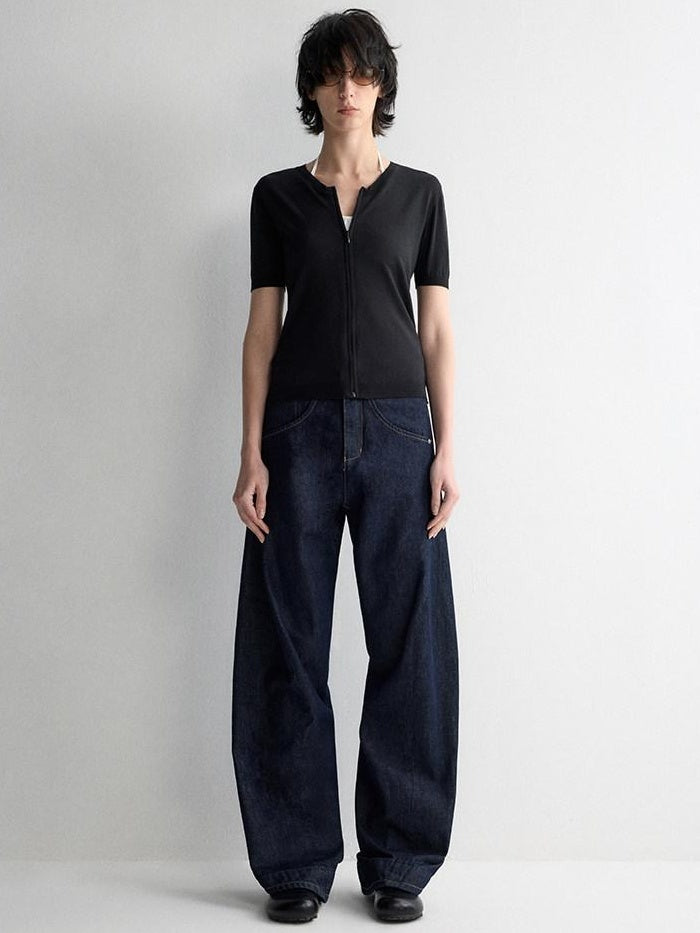RUN TO THE FUTURE Durable Dark Cotton Denim Casual Oversized Natural Waist Ladies Wide-Leg Jeans