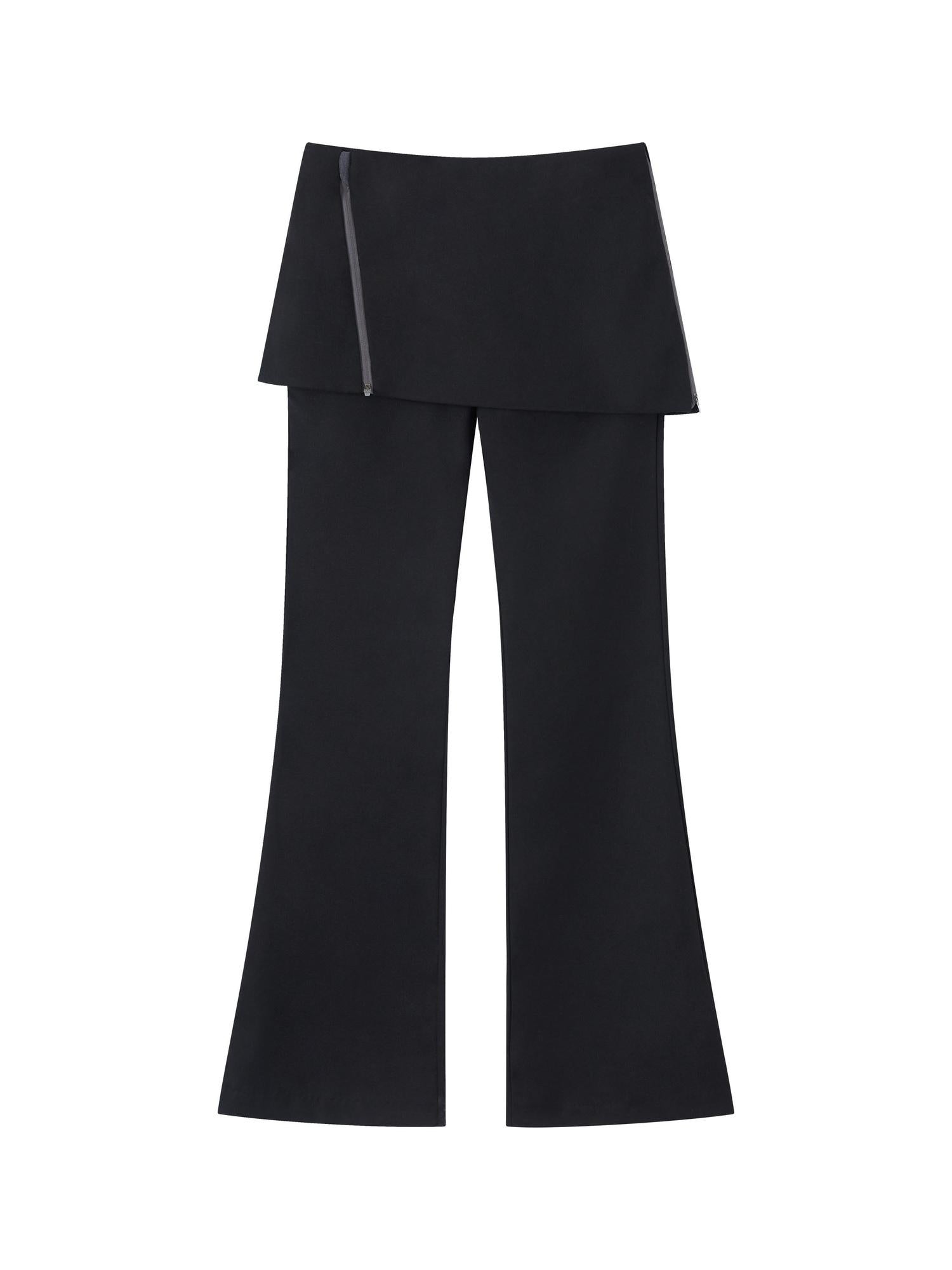 RUN TO THE FUTURE Low Waist Zip Slim Minimal Microflare Women Classic Black Flare Pants
