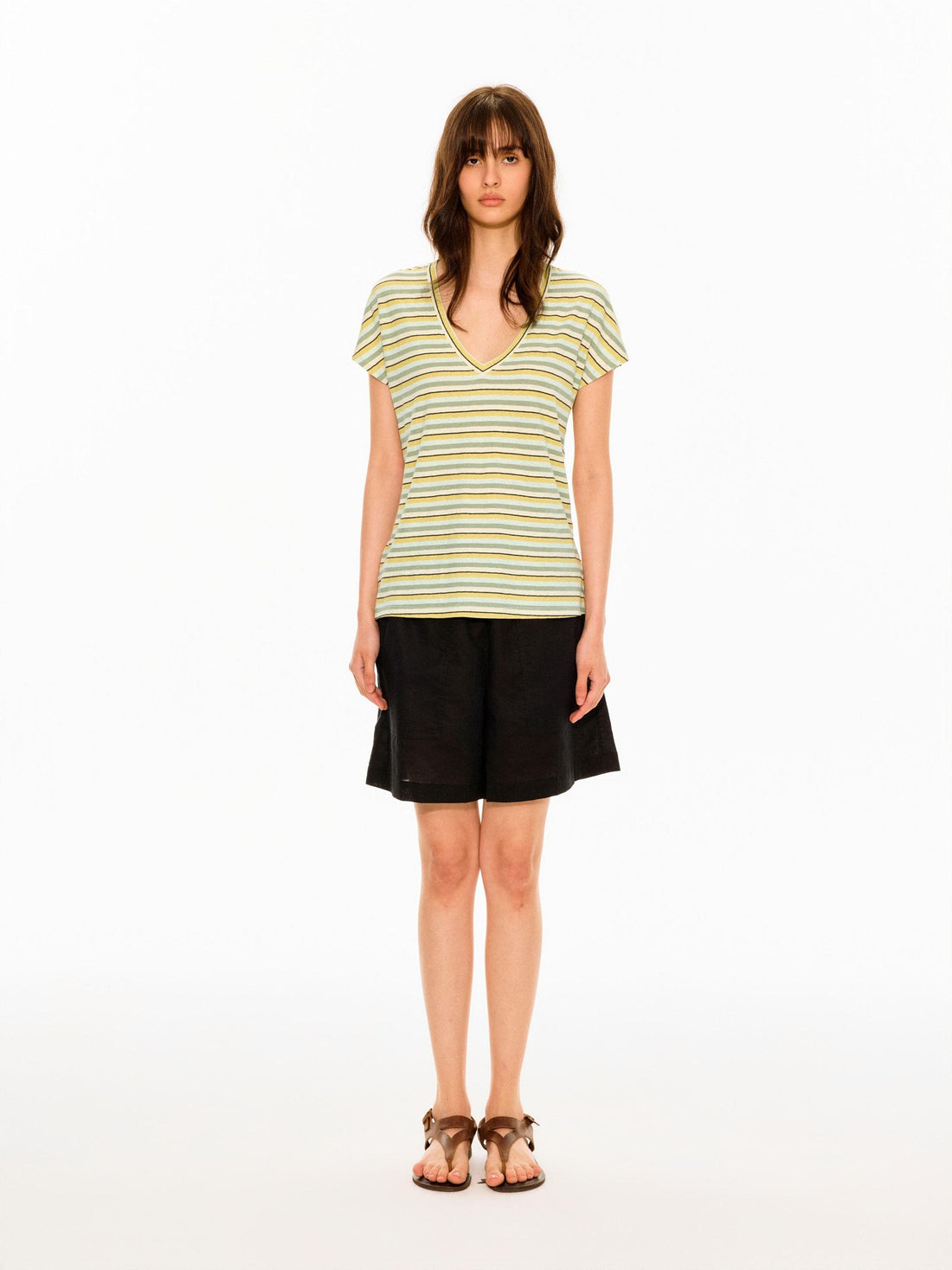 Northbutsouth Colorful Striped V-neck Frayed Edge Women&