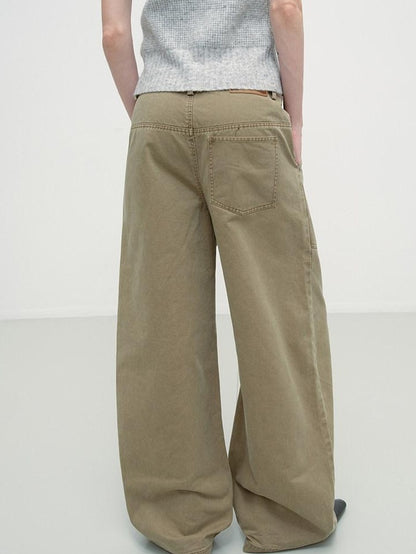 RUN TO THE FUTURE Washed Cotton Khaki Cargo Pockets Loose Mid Rise Zip Fly Casual Straight Pants