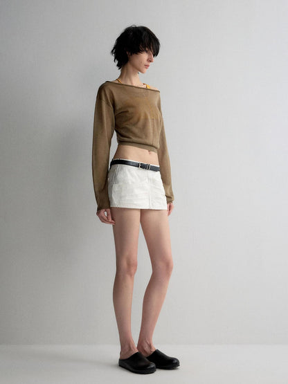 RUN TO THE FUTURE Washed Cotton Denim Pocket Minimalist A Line Low Waist Mini Skirts