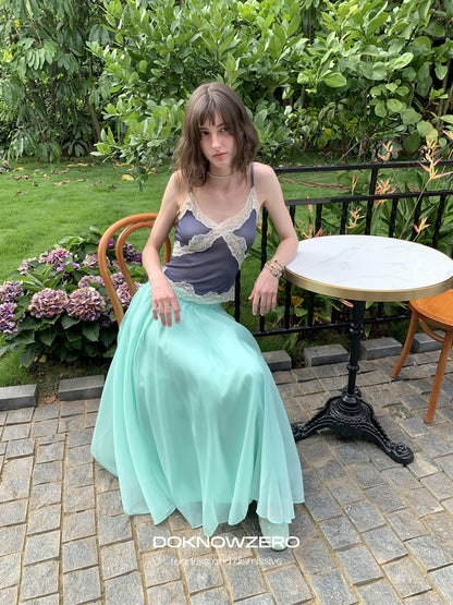 DKZ OFFICIAL Mint Green Tulle A Line Drapey Elastic Waist Women&