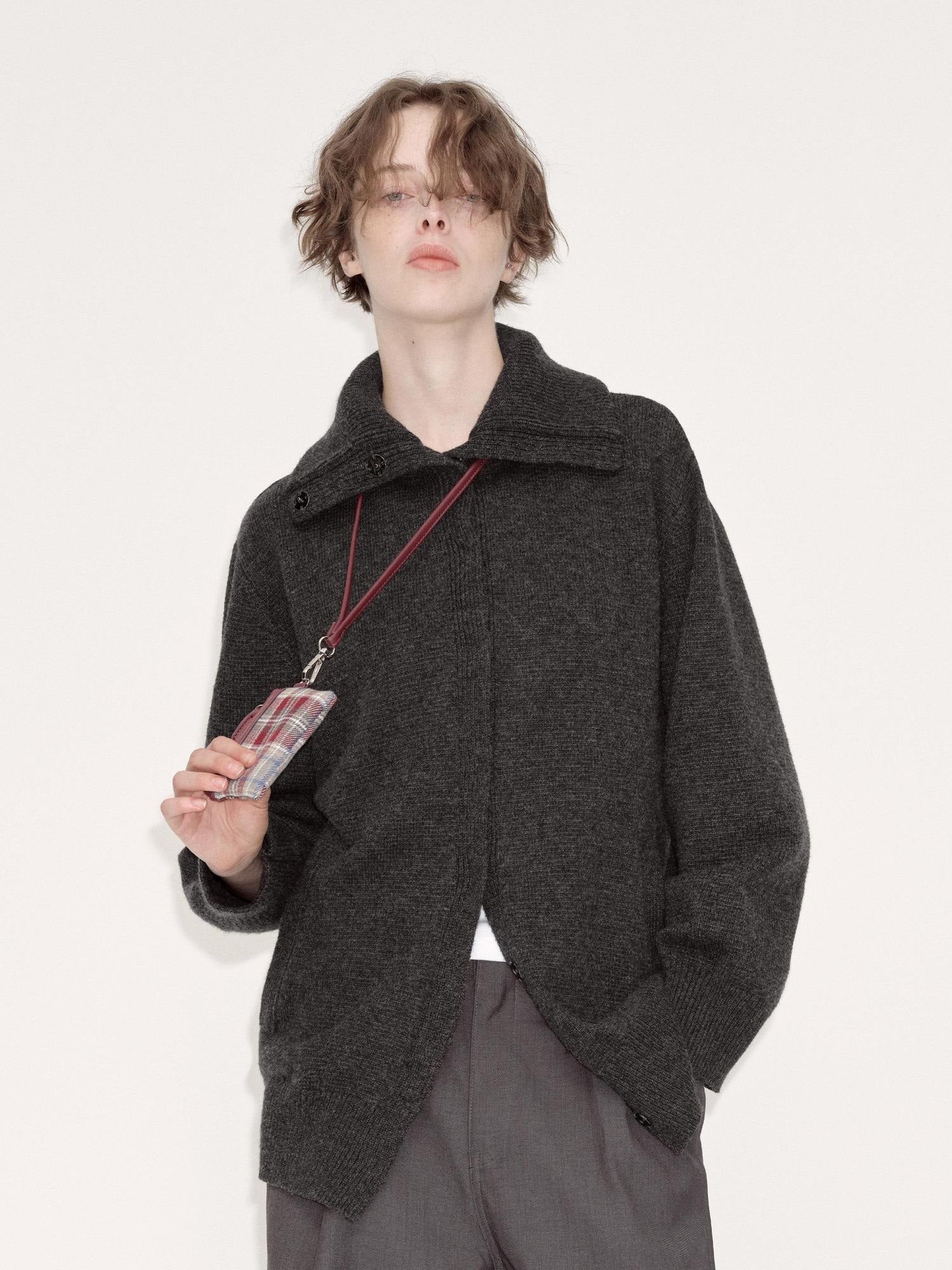 RUN TO THE FUTURE Cozy High Collar Loose Single Button Office Women Paris Grey Cardigan Overcoats