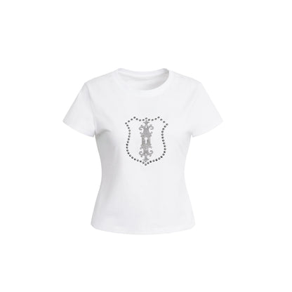 DoublePunch Cropped Hotfix Rhinestone Slim Fit Vintage Women&