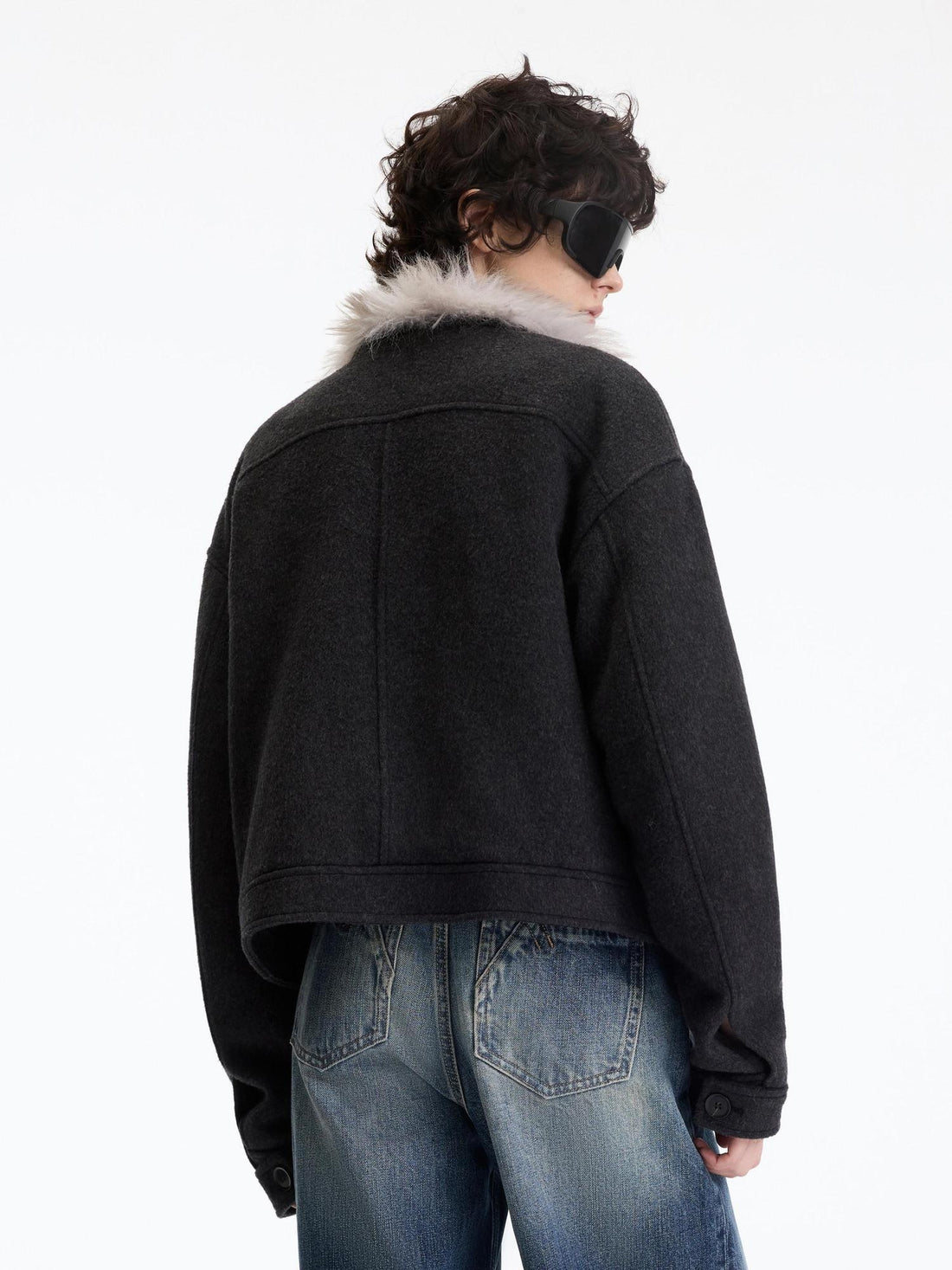 RUN TO THE FUTURE Warm Thick Patchwork Casual Zip Front Fur Collar Women Black Cardigans