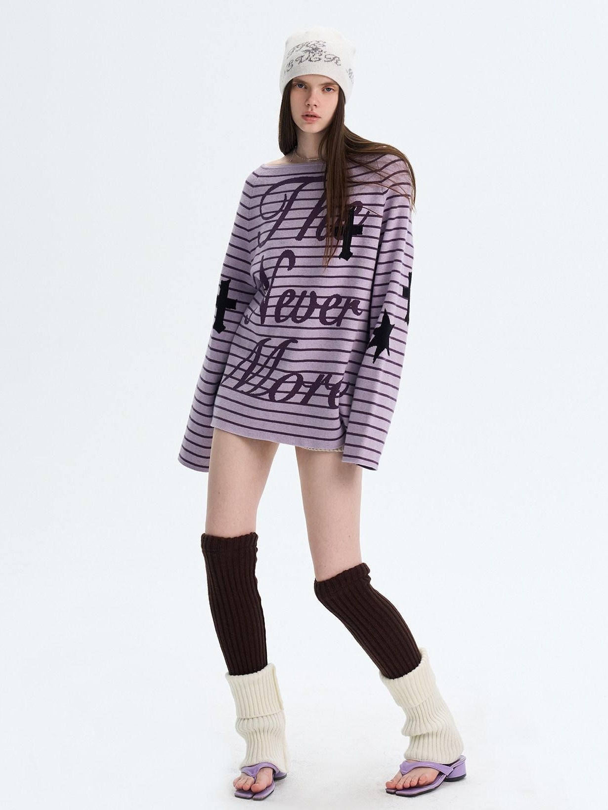 The NeverMore Sexy Colorblock Oversized Crewneck Short Striped Button Pullover Women Sweaters