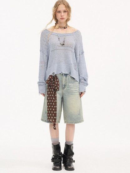 DIDDI MODA Mist Blue Asymmetrical One Shoulder Knit Women&