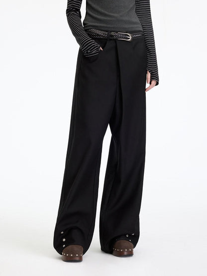 RUN TO THE FUTURE Comfortable Low Rise Minimalist Unisex Black Polyester Wide-Leg Pants