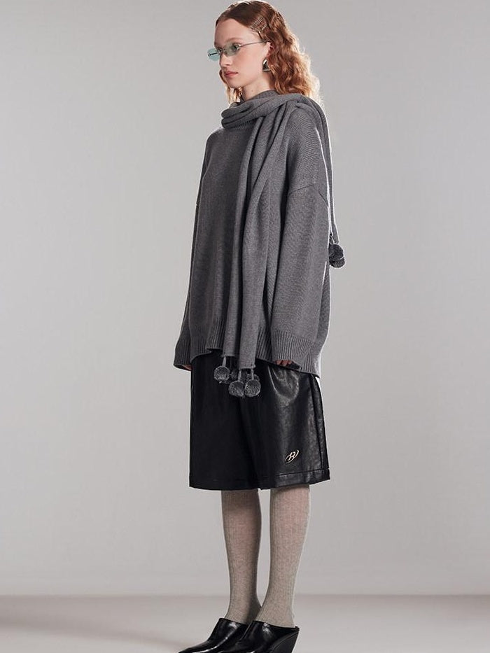RUN TO THE FUTURE Thermal Commuter Loose Unisex Wool Cashmere Crewneck Gray Sweaters