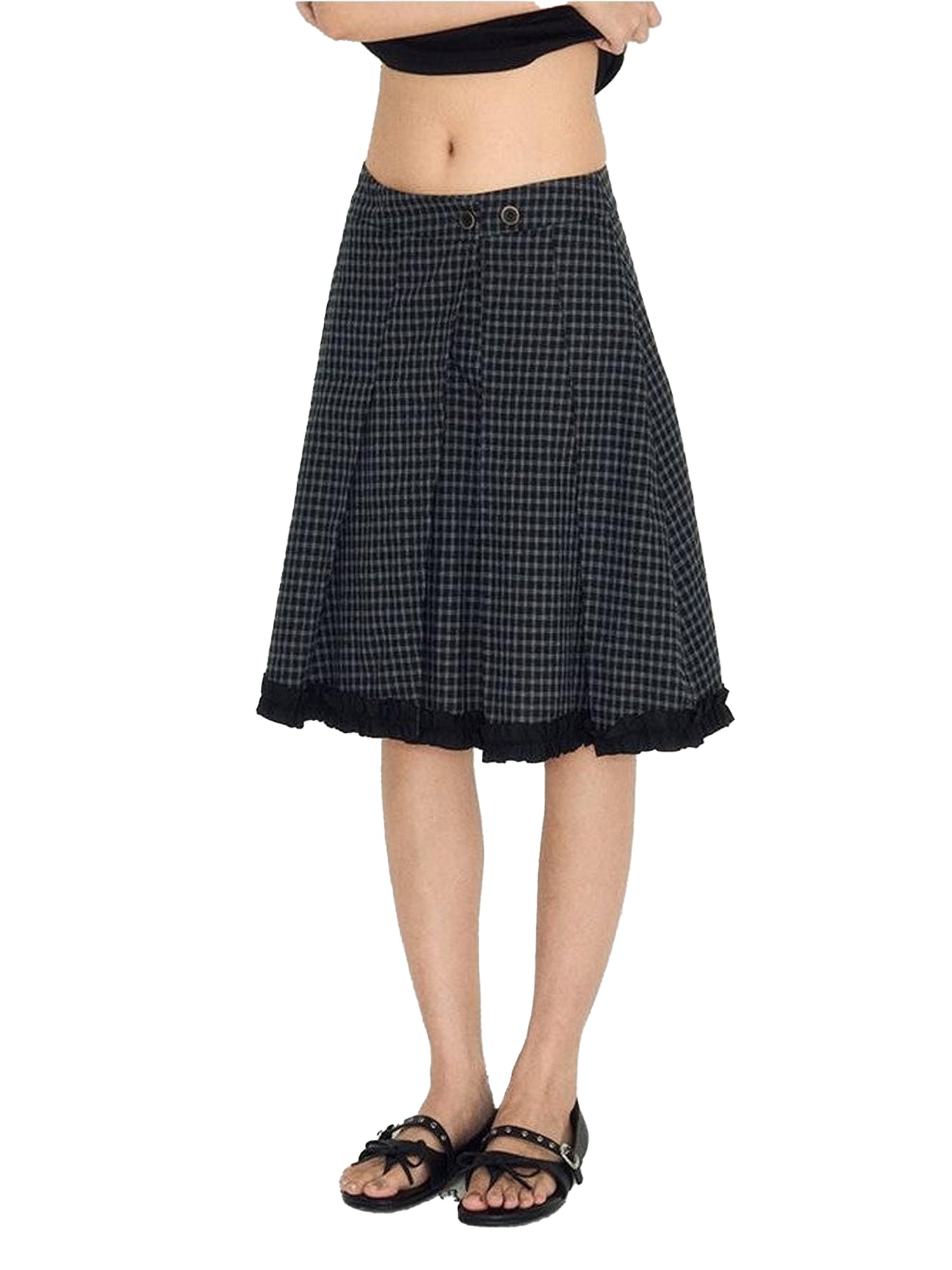 NAPSNAPS Plaid Ruffle Splice Vintage Women&