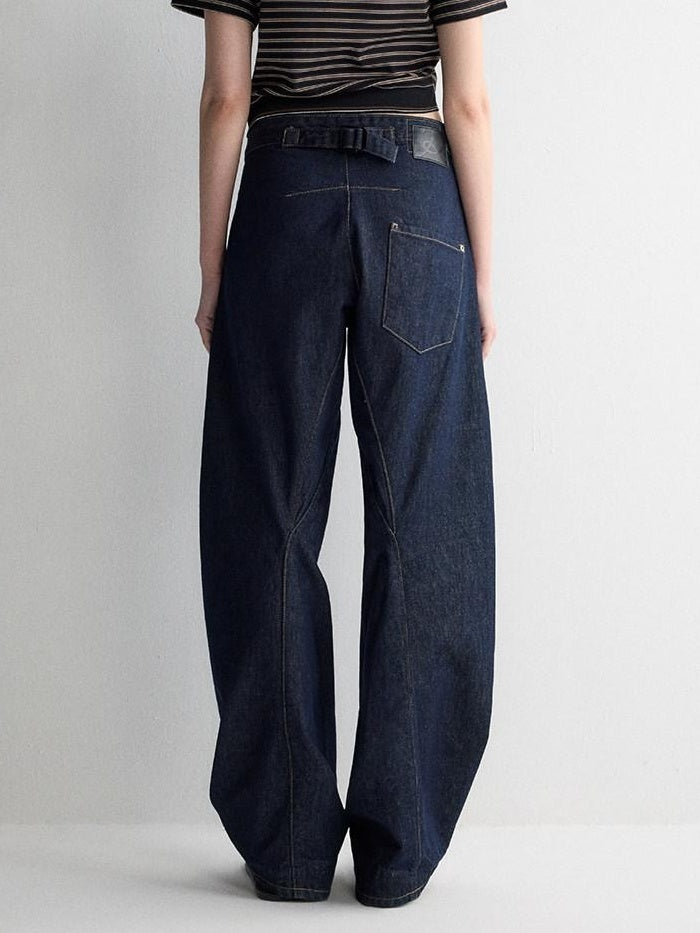RUN TO THE FUTURE Durable Dark Cotton Denim Casual Oversized Natural Waist Ladies Wide-Leg Jeans