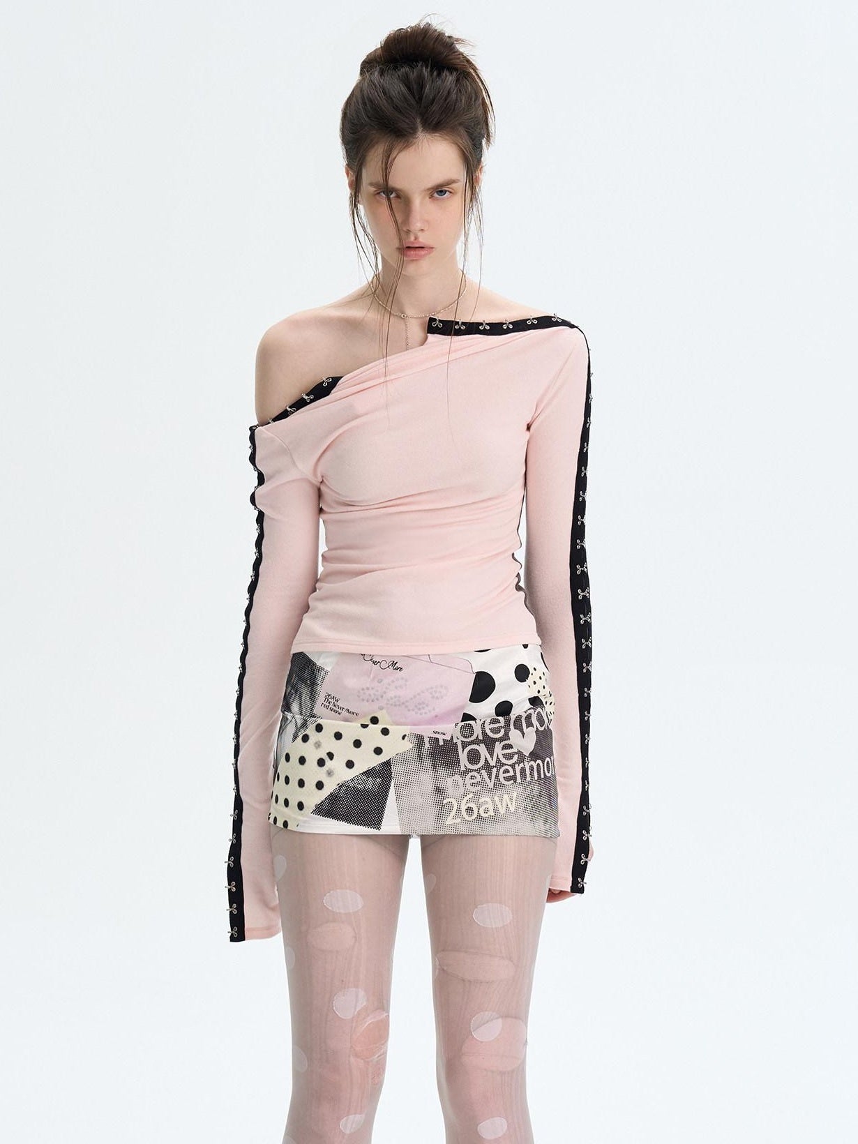 The NeverMore Brushed Viscose Spandex Sexy Slim Half Open Collar Long Sleeve Crop Tops