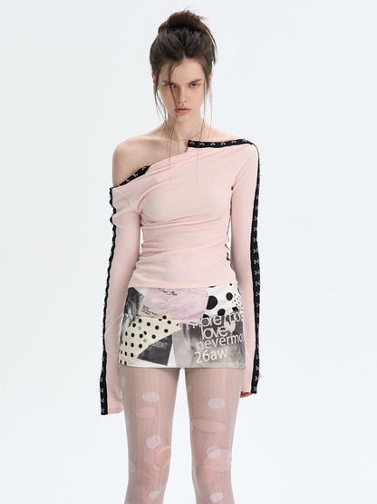 The NeverMore Brushed Viscose Spandex Sexy Slim Half Open Collar Long Sleeve Crop Tops