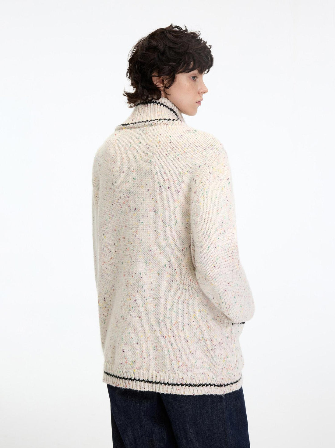 RUN TO THE FUTURE Viscose Wool Blend Button Cardigan Stand Collar Loose Fit Women Apricot Sweaters