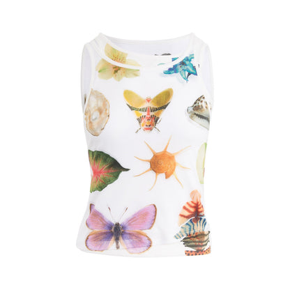 RUN TO THE FUTURE Original Print Asymmetrical Slim Fit Tencel Cropped Animal Women White Tank Tops