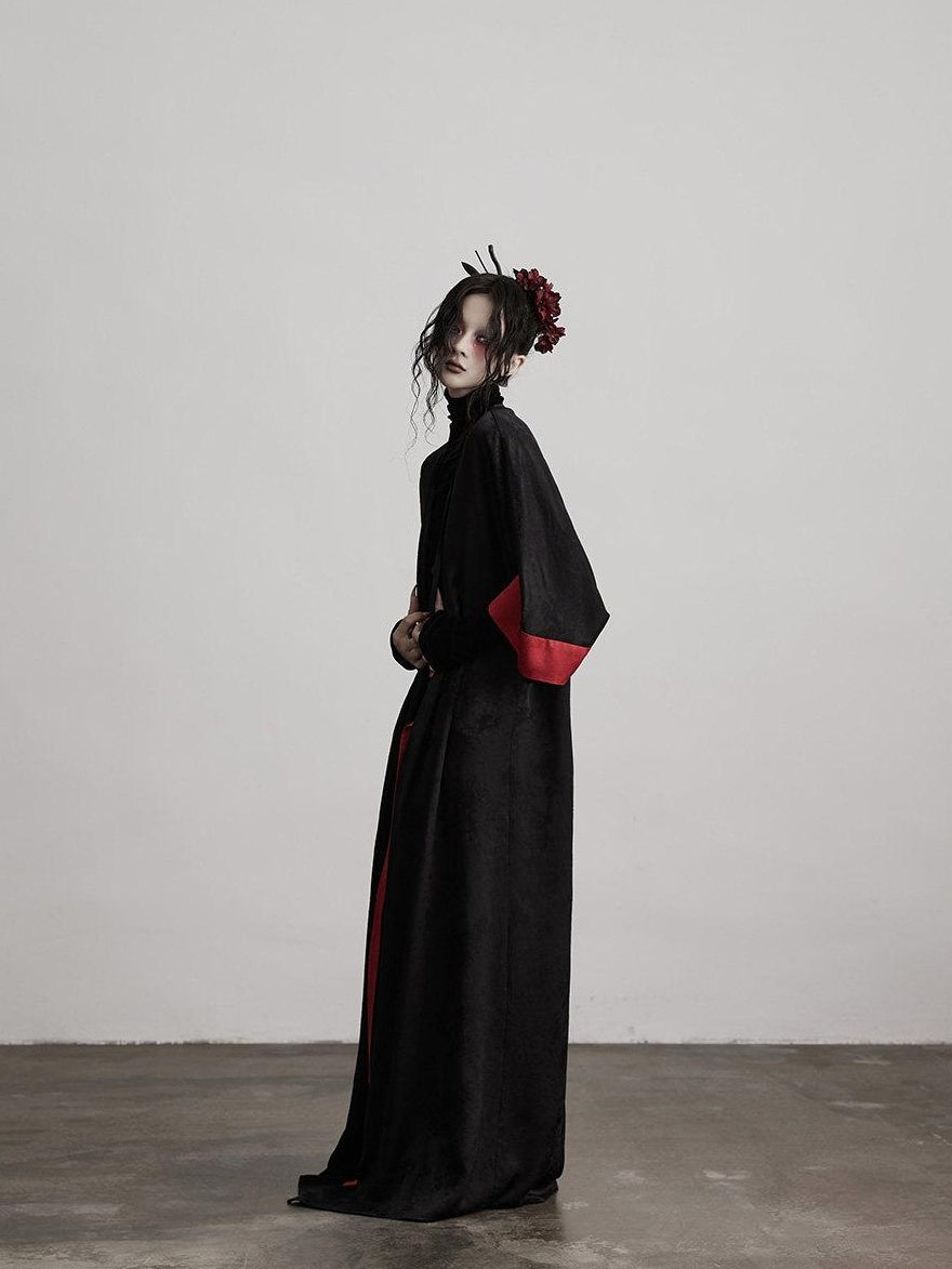 INDULGE Gothic V-neck Viscose Flared Loose Casual Womens Black Trench Coats