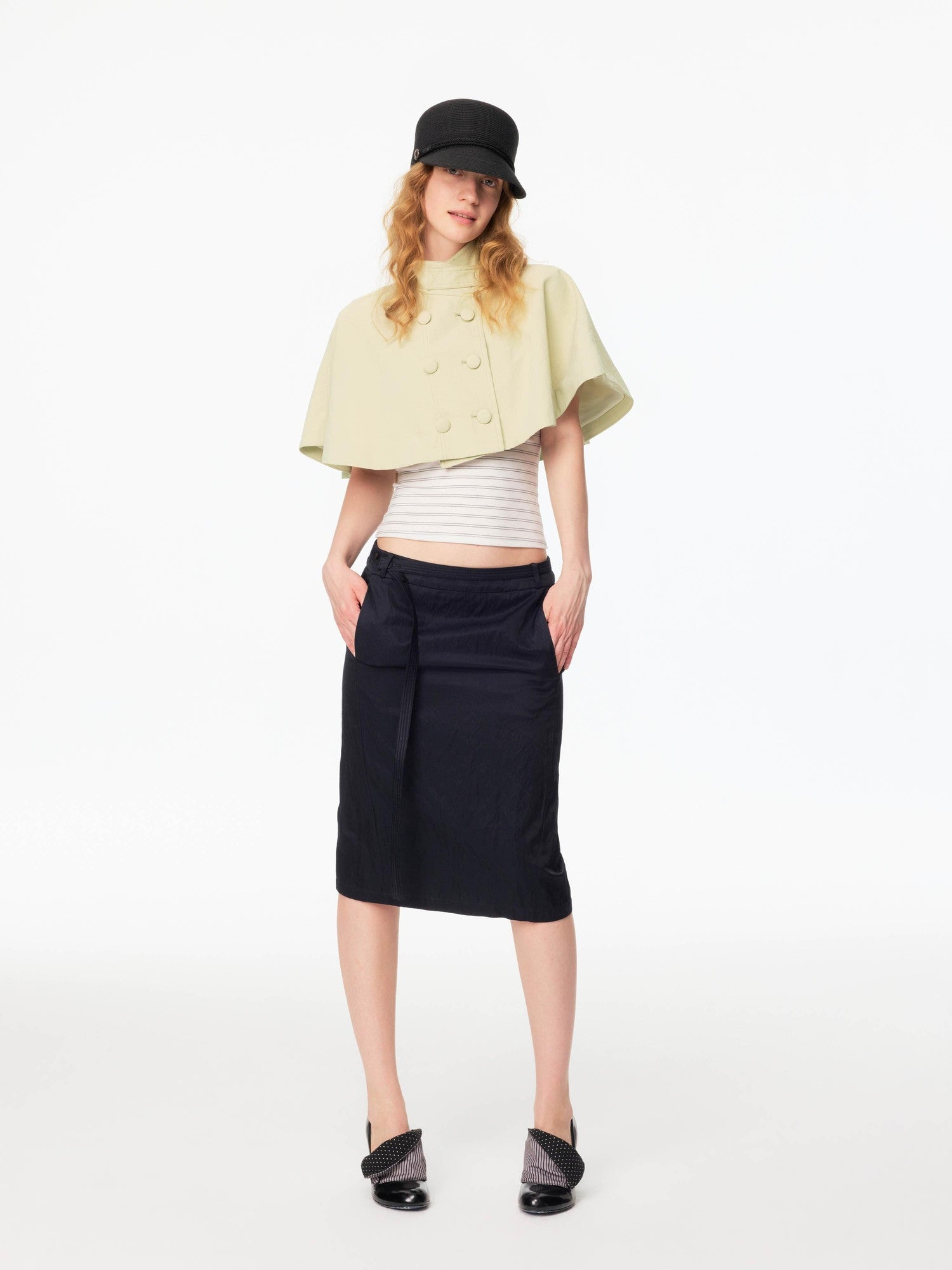Northbutsouth Mini Cape Double Breasted Small Stand Collar Women&