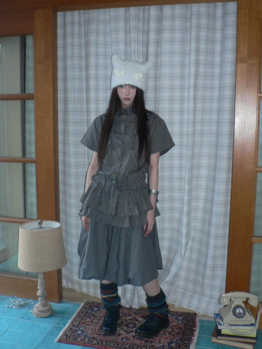 ang project Gray Pleated Elastic Waist Women&
