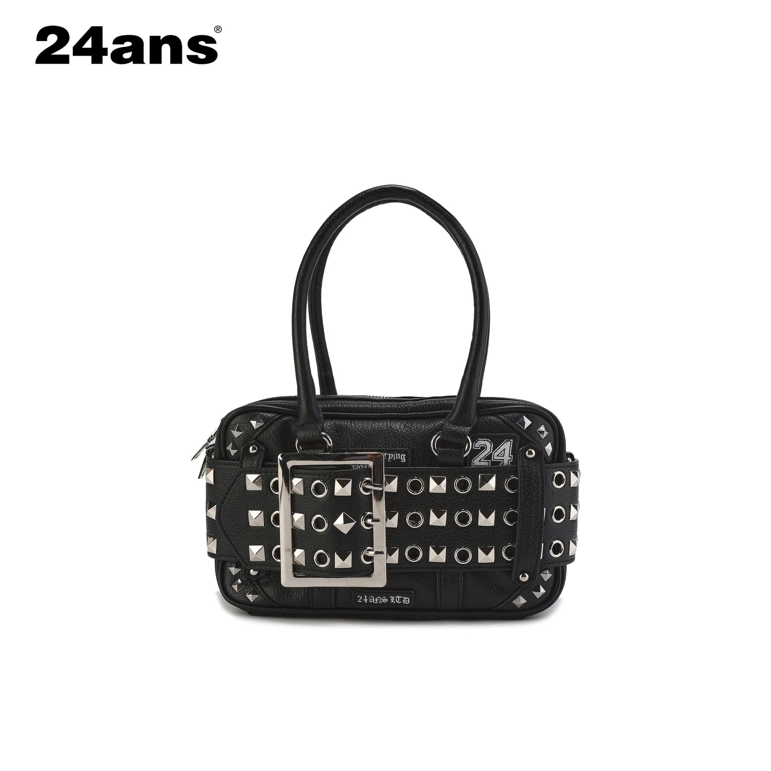 24ans Premium Woven Leather Square Top Handle Unisex Everyday Snap Closure Handbags