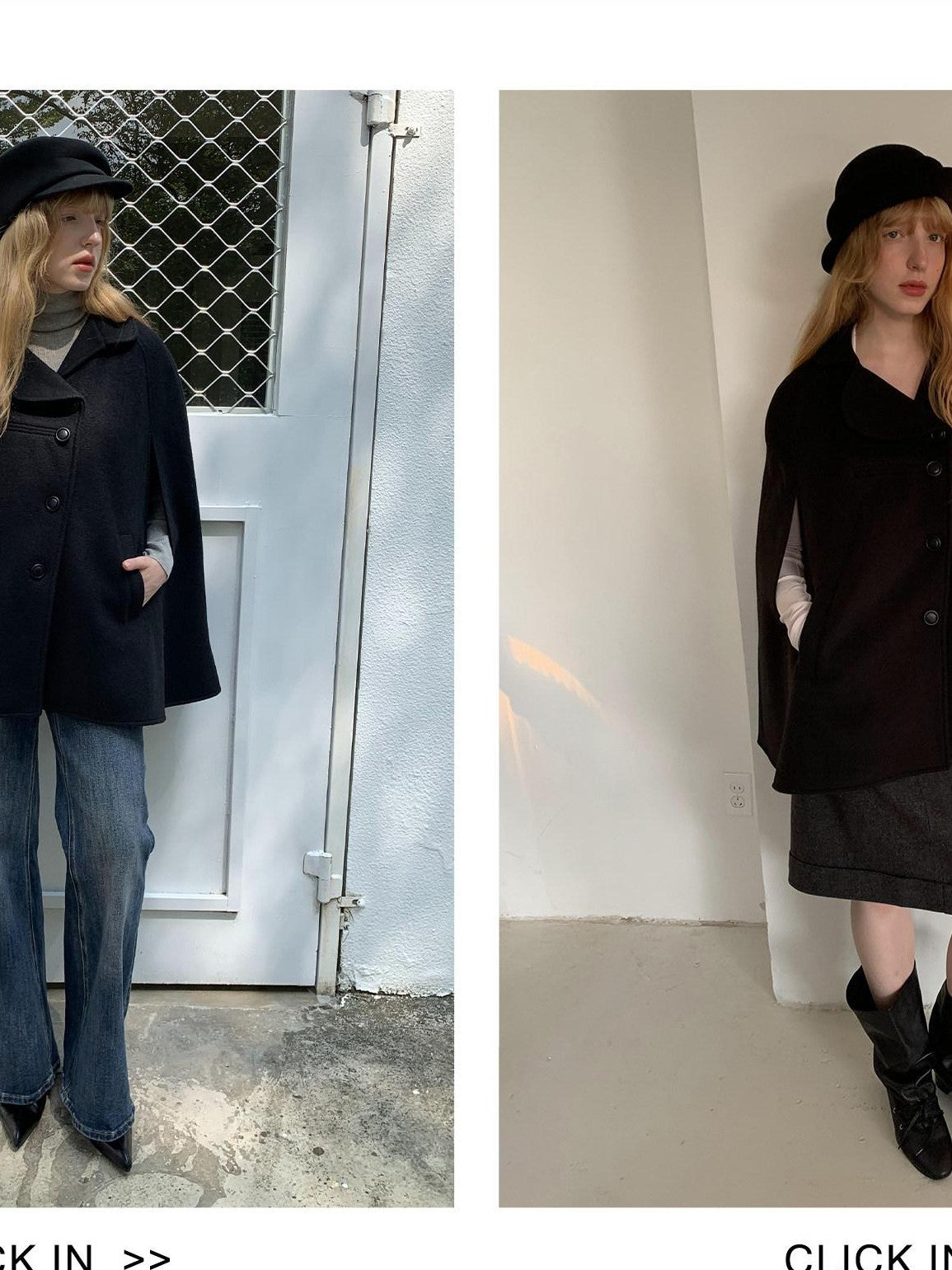 DKZ OFFICIAL Black Bud Collar Cape Double Breasted Women&