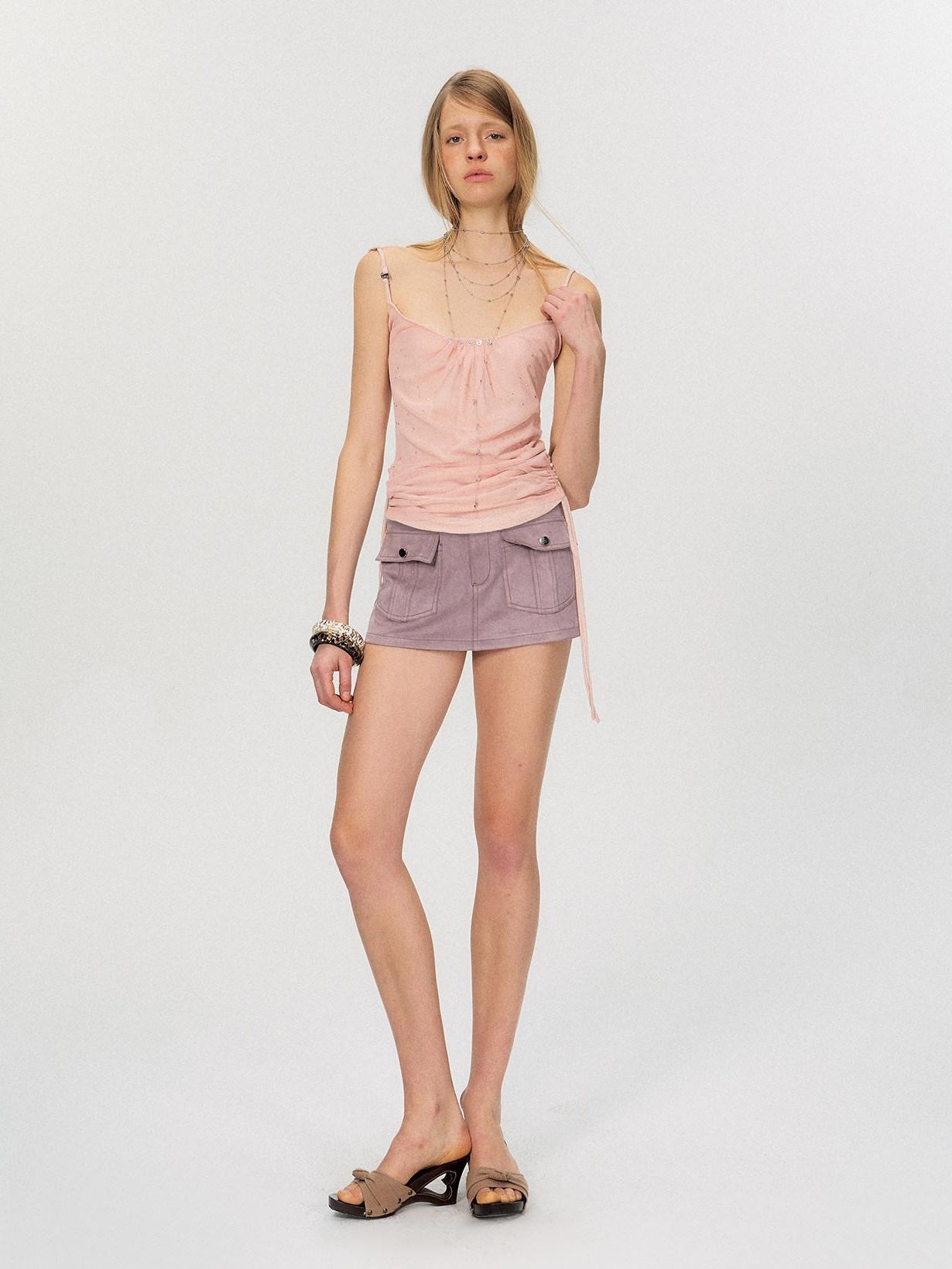 The NeverMore Soft Stretch Slim Fit Spaghetti Strap Short Cinnamon Pink Women Casual Camisoles