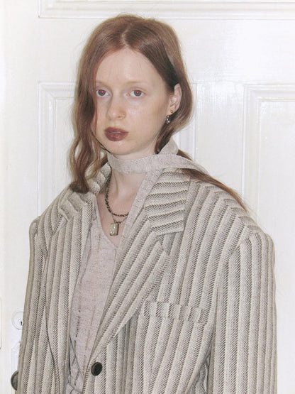Dorydory Gray White Striped Double Breasted Structured Women&