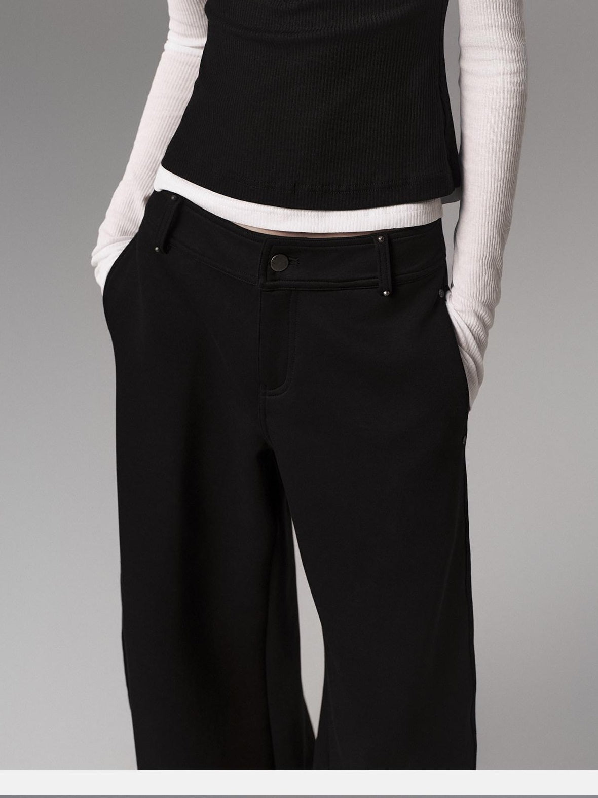 Low pixel Low Waist Dark Minimal Curved Button Fly Black Women Rayon Wide Leg Pants
