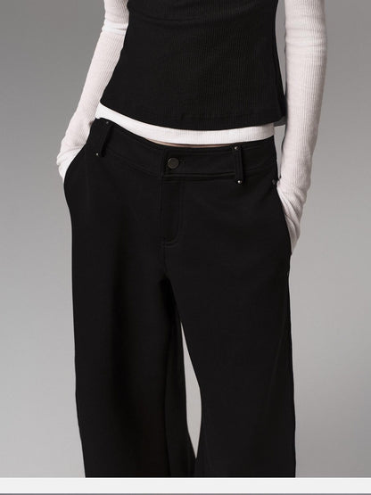 Low pixel Low Waist Dark Minimal Curved Button Fly Black Women Rayon Wide Leg Pants