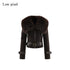 Low pixel Thick Wool Blend Slim Fit Sexy Lapel Zipper Brown Everyday Women Cropped Jackets