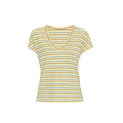 Northbutsouth_Colorful_Striped_V-neck_Frayed_Edge_Women&