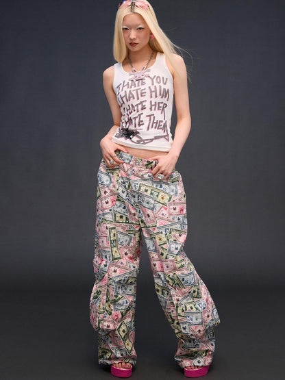 CFIERCE Money Print Cargo Multi Pocket Women&
