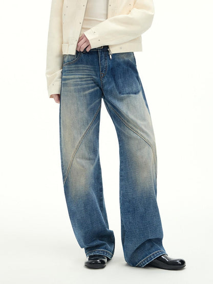 RUN TO THE FUTURE Vintage Washed Low Rise Cotton Boxy Women Zip Fly Nostalgic Blue Straight Jeans