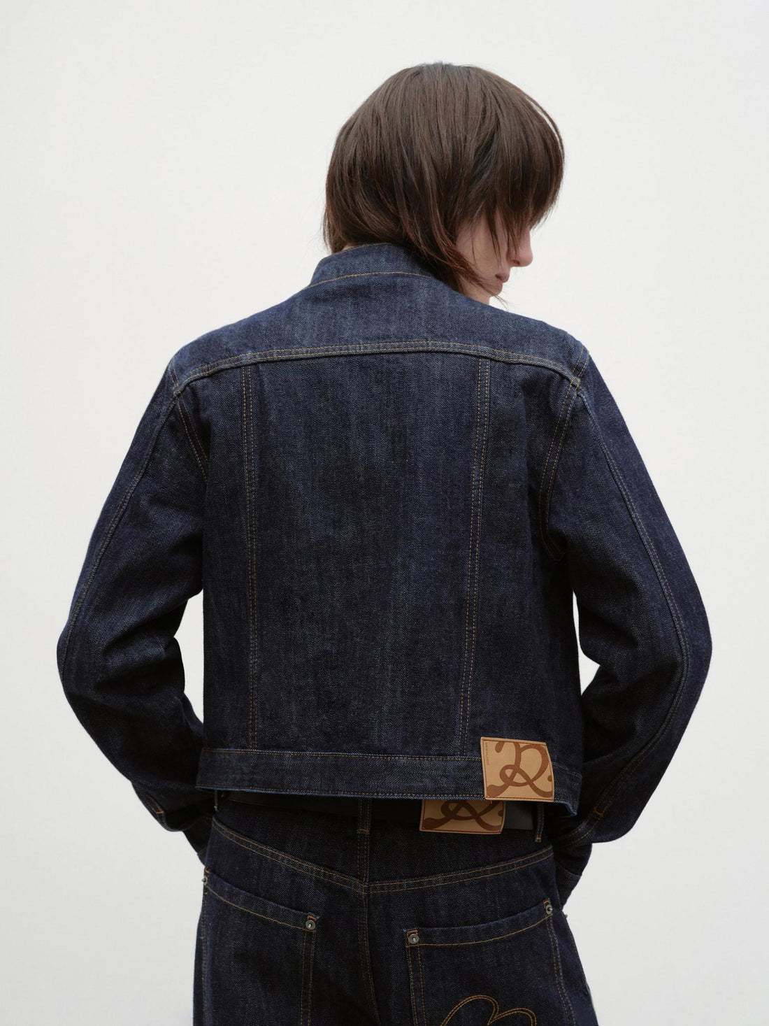 RUN TO THE FUTURE Indigo Two Piece Denim Set Button Jacket Casual Neutral Female Wide-Leg Jeans